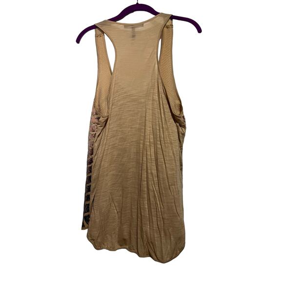 BCBG Sequin Tank Top Cami High Low Hem Tan Boho Contemporary Womans Size Large - Picture 4 of 10